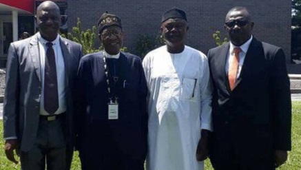 Alhaji Lai Mohammed, the minister of Information and Culture (2nd r) and other Nigerian delegation on  a facility tour of GatesAir, broadcast, USA.
